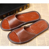 Men Peep Toe Slip On Flat Casual Pu Home Beach Slippers