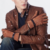 Men Pigskin Leather Driving Gloves Cycling Bike Outdoor Coral Fleece Linen Buckle Mittens