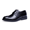 Men Pointed Toe Crocodile Pattern Lace up Leather Dress Formal Shoes