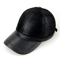 Men PU Leather Baseball Cap Polo Hat Black Earflap Earmuffs Snapback Hat