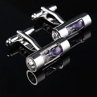 Men Purple Sandglass Silver Cufflinks Sand Timer Business Wedding Suit Accessories