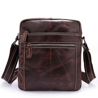 Men Retro Genuine Leather Crossbody Bag Business Shoulder Oil Wax Cowhide Shoulder Bag