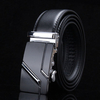 Men Second Floor Cowhide Black Alloy Automatic Buckle Belt Adjustable Pants Strip Length Randomly