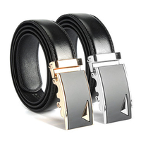 Men Second Floor Cowhide Gold Alloy Adjustable Automatic Buckle Belt Length Randomly