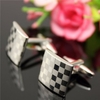 Men Silver Grid Pattern Cufflinks Stainless Steel Square Lattice Wedding Party Gift Accessories
