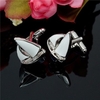 Men Silver Sailing Pattern Cufflinks Retangular Stainless Steel Wedding Gift Attire Accessories
