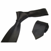 Men Solid Black Silk Polyester Tie Plain Jacquard Woven Classic Necktie