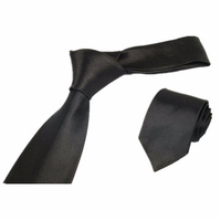 Men Solid Black Silk Polyester Tie Plain Jacquard Woven Classic Necktie