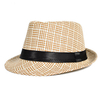 Men Straw Jazz Cap Wild Grid Outdoor Beach Sun Cap Sunshade Visor Panama Hat