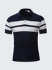 Men Summer Polo Shirt Contrast Color Striped Turn-down Collar Short Sleeve T-shirt