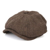 Men Visor Woolen Blending Newsboy Beret Cap Outdoor Casual Winter Cabbie Hat
