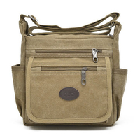 Men Women Canvas Casual Zipper Multi Pockets Shoulder Crossbody Bag