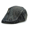 Men Women Cotton Denim Zipper Beret Cap UV Protection Sun Visor Flat Peaked Hat
