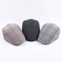 Men Women Cotton Grid Beret Hat Casual Outdoor Sunshade Hat Forward Peaked Adjustable Hat