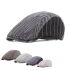 Men Women Cotton Stripe Beret Hat Adjustable Buckle Paper Boy Newsboy Cabbie Golf Gentleman Cap