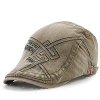 Men Women Cotton Washed Beret Cap Embroidery Duckbill Golf Adjustable Buckle Visor Cabbie Hat