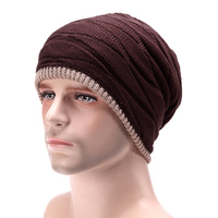 Men Women Crochet Knit Plicate Baggy Ski Beanie Wool Hat Double Side Cap