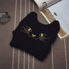 Men Women Cute Cat Ear Embroidery Horns Orecchiette Knitted Hat Wool Cap