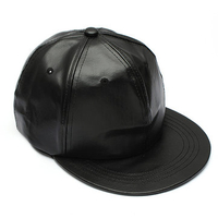 Men Women Faux Leather Snapback Hat Adjustable Hip-hop Baseball Cap Black Cadet Cap