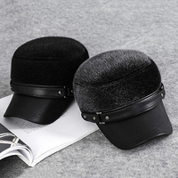 Men Women Faux Mink Fur PU Leather Earflap Earmuffs Baseball Cap Adjustable Outdoor Hat