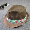 Men Women Hawaii Printing Tape Straw Hat Beach Top Hat Flax Jazz Sun Cap