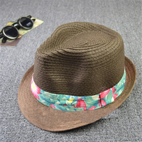 Men Women Hawaii Printing Tape Straw Hat Beach Top Hat Flax Jazz Sun Cap