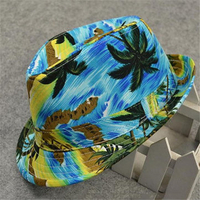Men Women Hawaiian Style Print Jazz Cap Small Panama Hat Bucket Hat