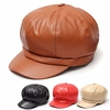 Men Women Leather Newsboy Ivy Cap Cabbie Driving Flat Octagonal Beret Hat