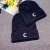 Men Women Moon Embroidery Knitted Wool Warm Hat Thickening Pile Cap Ski Hat