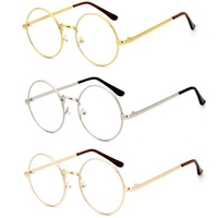 Men Women Round Metal Frame Eyeglasses Clear Lens Vintage Retro Geek Glasses Specs