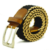Men Women Stretch Braided Waistband Casual Wild Elastic Woven Leather Buckle Belt