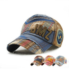 Men Women Vintage Cotton Grid Embroidery Baseball Cap Adjustable Golf Snapback Hat