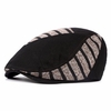 Men Women Vintage Flat Beret Cap Knitted Wool Patchwork Striped Newsboy Hat