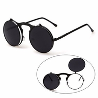 Men Women Vintage Steampunk Goggles Round Metal Flip Up Lens Sunglasses Eyewear