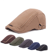Men Women Washed Cotton Embroidery Iron Label Beret Hat Casual Forward Hat