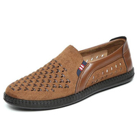 Men Woven Net Cloth Breathable Flat Slip On Pure Color Casual Shoes