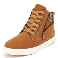 Men Zipper Ornament High Top Flat Lace Up Casual Ankle Boots