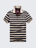 Mens AFSJEEP Summer Polo Shirt Stripe Printing Short Sleeve Cotton Casual Tops
