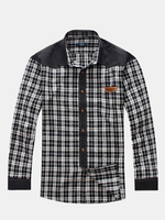 Mens Big Size XL-6XL Contrast Color Plaid Long Sleeve Loose Cotton Shirts