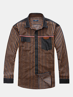 Mens Big Size XL-6XL Striped Spring Autumn Long Sleeve Loose Cotton Shirts