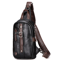 Mens Black Chest Pack PU Crossbody Bag Sling Bag