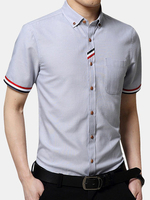 Mens Business Cotton Solid Color TurnDown Collar Short Sleeved Cotton Casual Dress Shirts