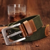 Mens Canvas Cowhide Trimmings Single Buckle Woven Belts