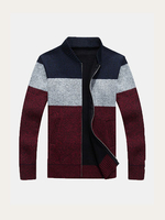 Mens Cardigan Warm Thick Thick Stitching Color Stand Collar Casual Cardigans Zipper Sweatercoat