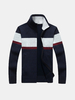 Mens Cardigans Warm Thick Thick Stitching Color Stand Collar Casual Zipper Sweatercoat