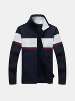 Mens Cardigans Warm Thick Thick Stitching Color Stand Collar Casual Zipper Sweatercoat
