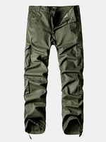 Mens Cargo Pants Multi-pocket Solid Color Straight Leg Outdoor Cotton Trouser