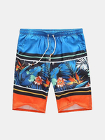 Mens Casual Beach Shorts Floral Pattern Printing Quick Dry Elastic Drawstring Beach Shorts