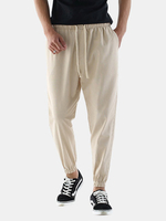 Mens Casual Breathable Cotton Linen Drawstring Regular Fit Solid Color Pants