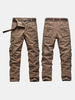 Mens Casual Cargo Pants Relaxed Fit Solid Color Multi-pockets Outdoor Cotton Trouser